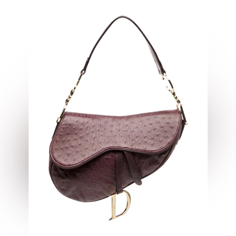 Christian Dior Vintage Purple Ostrich Leather Saddle Handbag